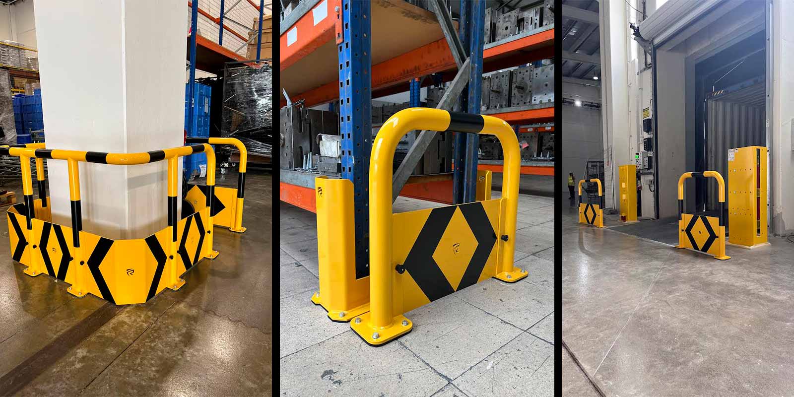 3 tipos de barreras antiemportramiento en almacén industrial